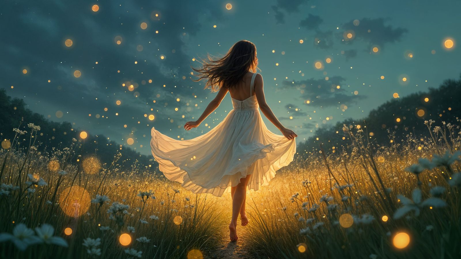 Romantic Twilight Dance in a Whimsical Meadow