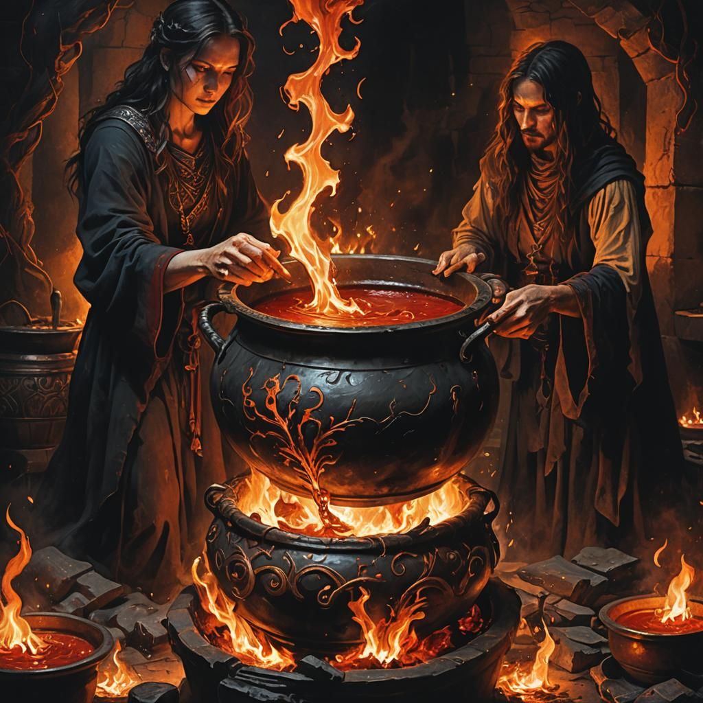 Flaming Blood Brew: Dark Fantasy Art