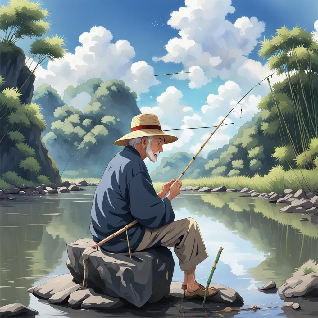 Peaceful River Scene in Anime Style