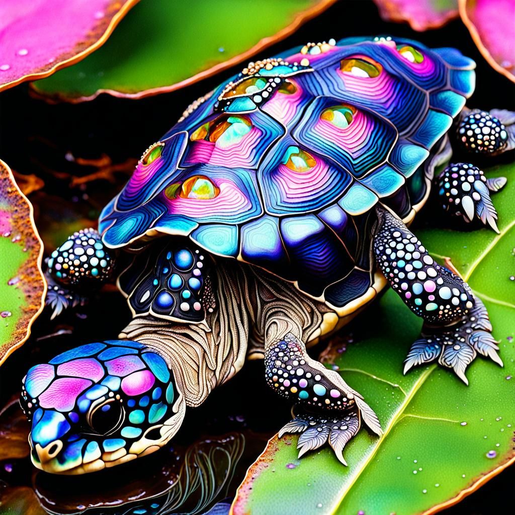 Alien Turtle Family in Botanical Garden: Intricate Alcohol I...