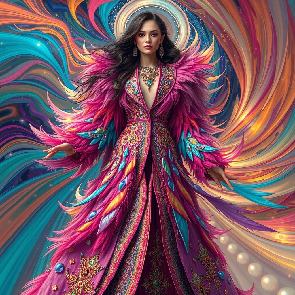 Ethereal Woman in Swirling Illusions, Digital Art