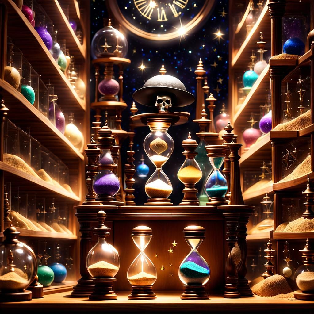 Grim Reaper Contemplates Celestial Hourglasses