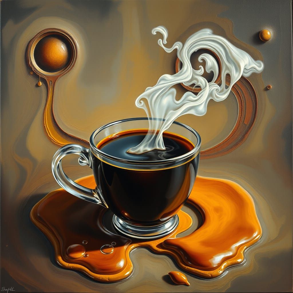 Surreal Coffee Dreamscape with Melting Background