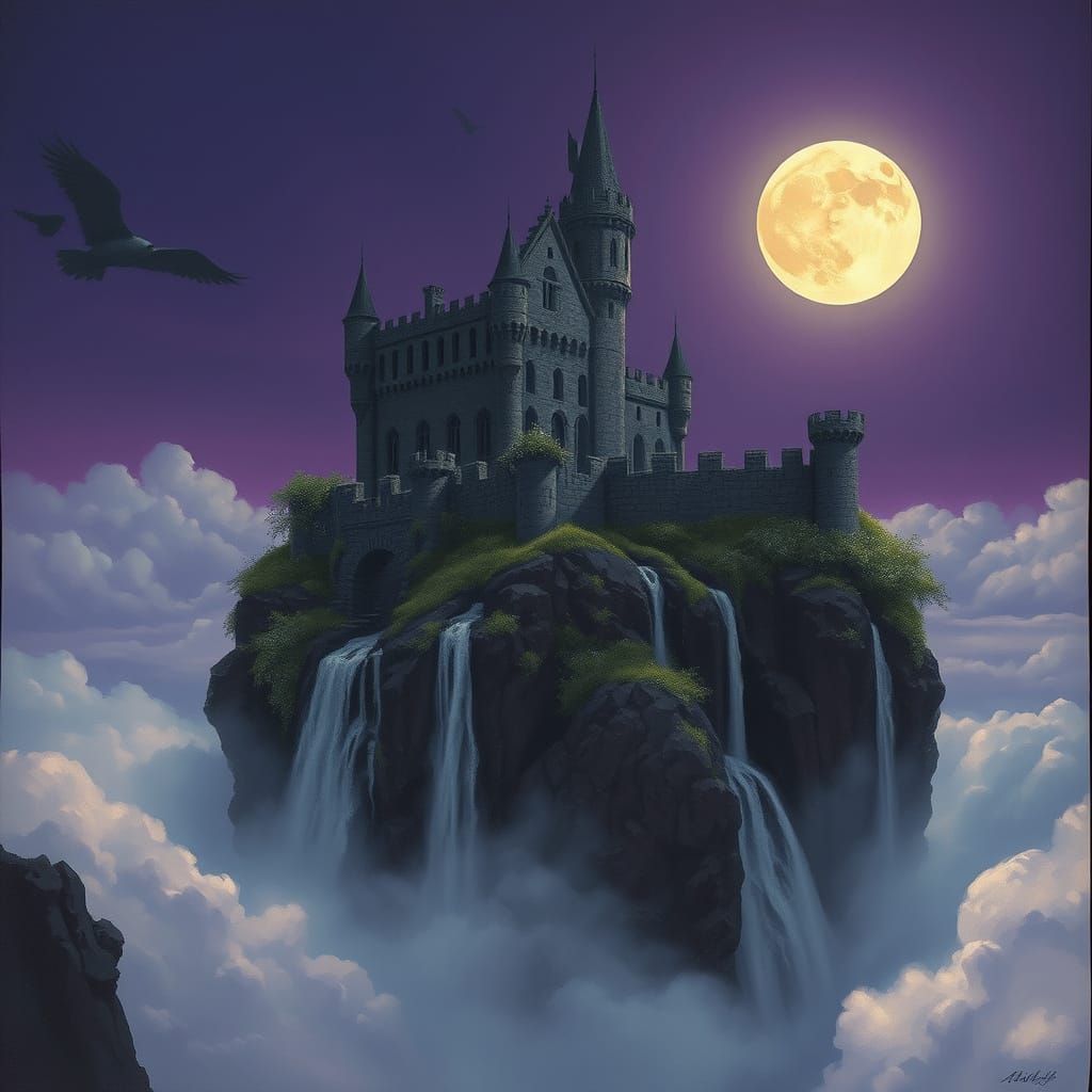 Floating Ruined Castle in Twilight Sky