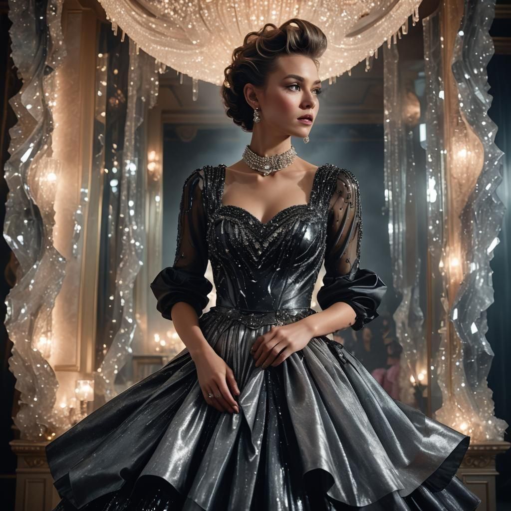Crystal Dress in Ballroom: Hyperrealistic Image