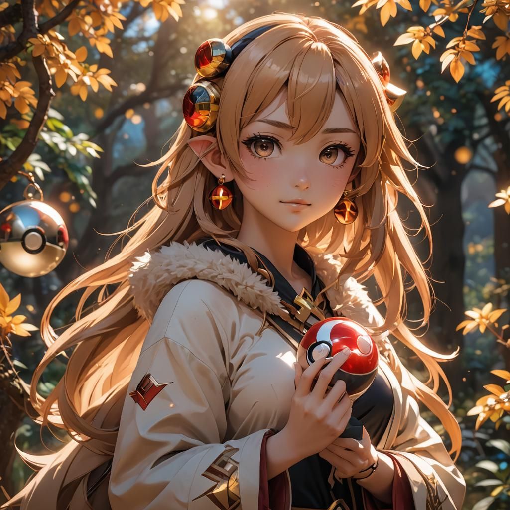 Girl with Eve and Pokeball in 3D Anime Art