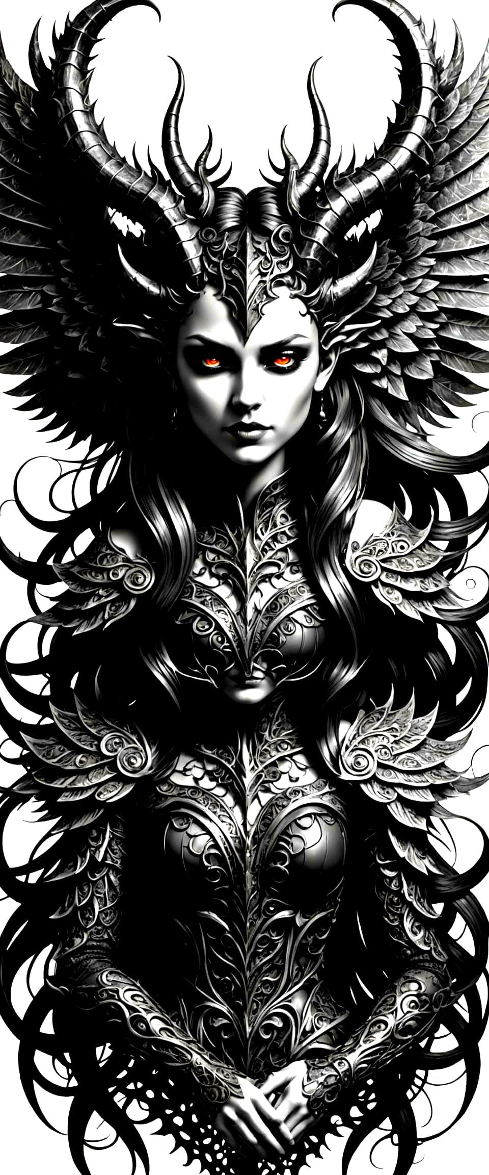 Girl Demon Unveiled in Abstract Fractal Beauty