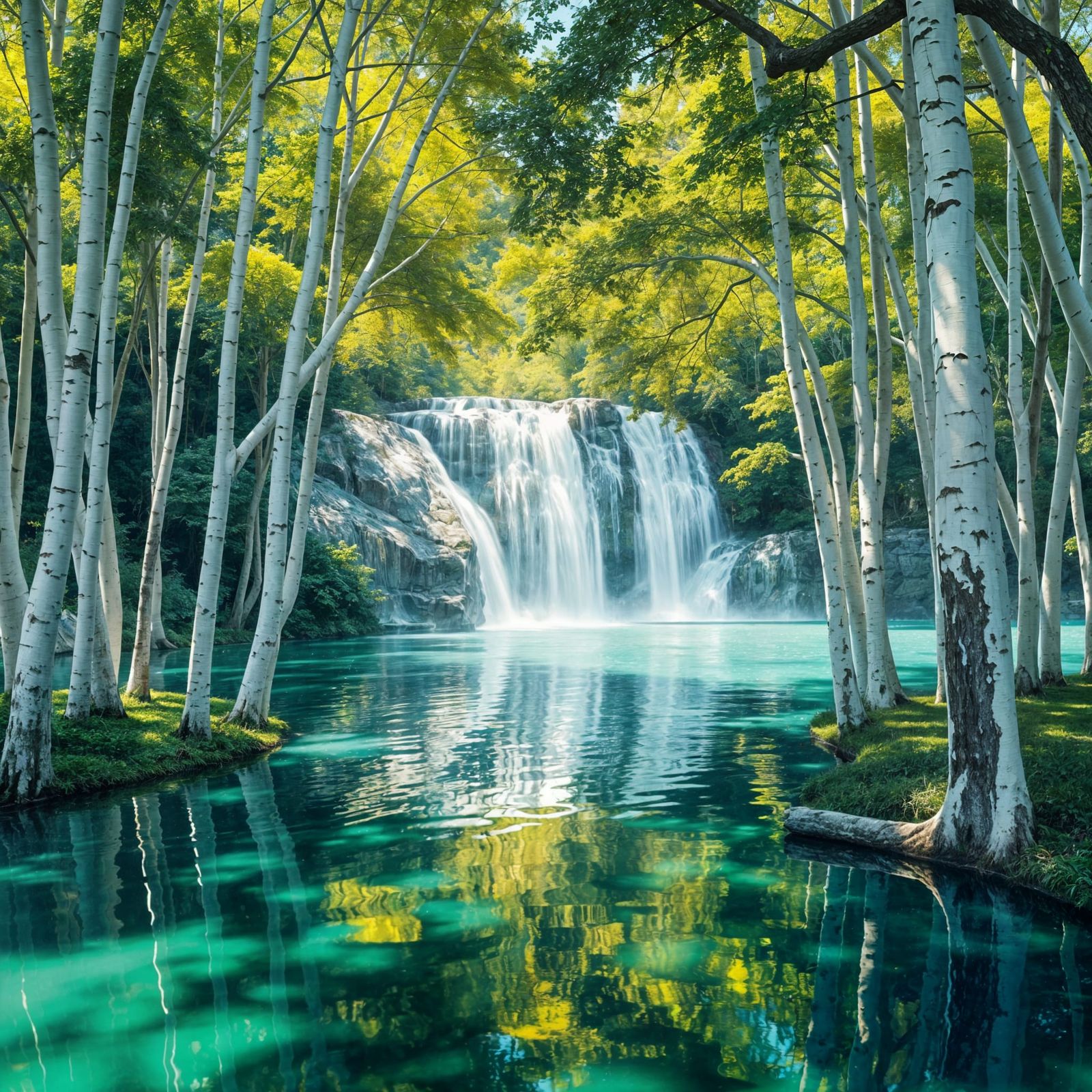 Sylvan Waterfall Scene in Graffiti Art Style