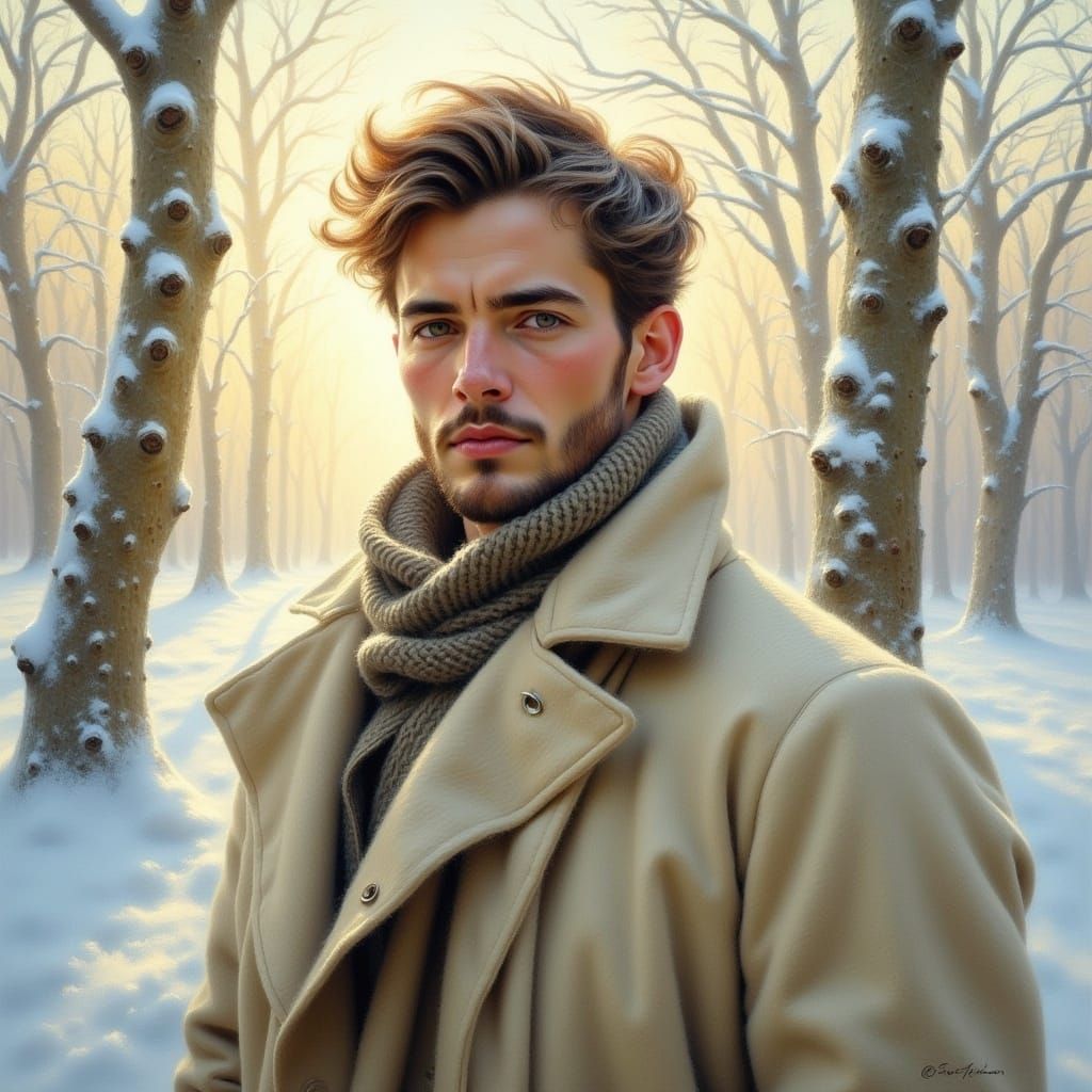 Winter Portrait of Man in Impressionist Style