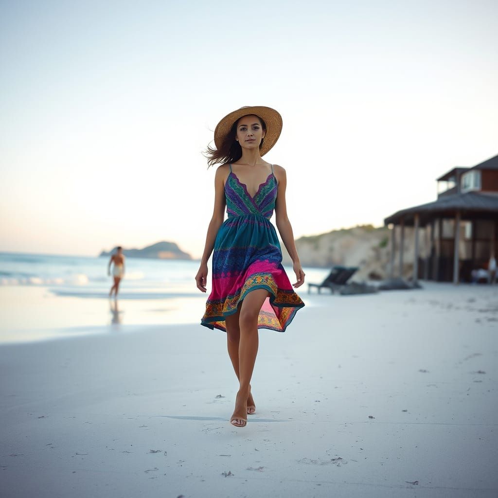 Caribbean Beach Girl in Surrealist-Impressionist Style