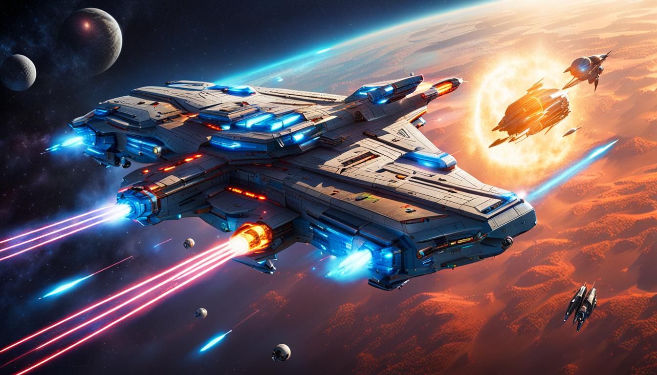 Futuristic Spaceship Shooting Laser Beams