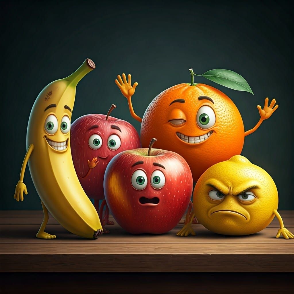 Whimsical Fruits Gather in Hyper-Realistic Digital Art