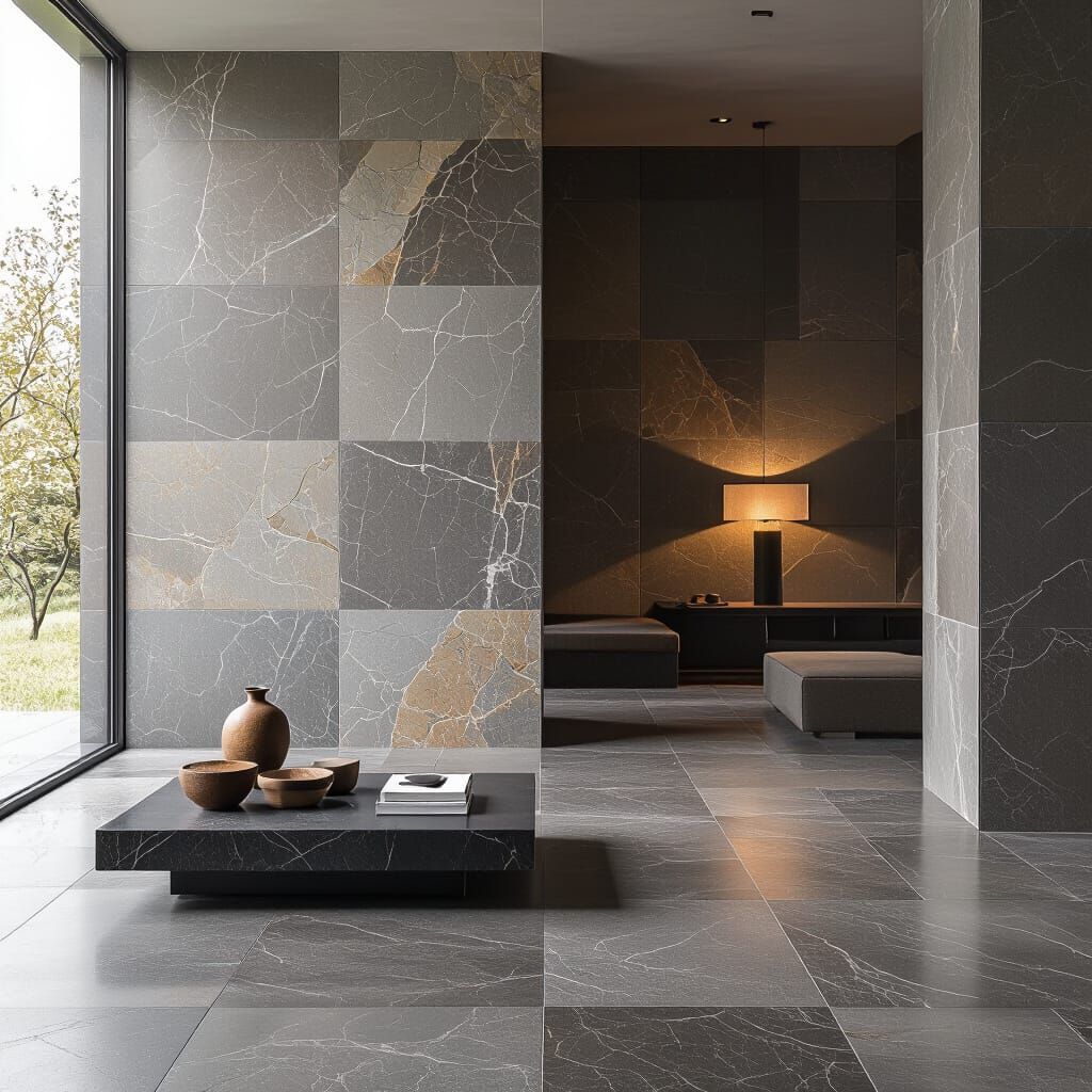 Polished Stone Tiles with Reflective Sheen in Digital Art