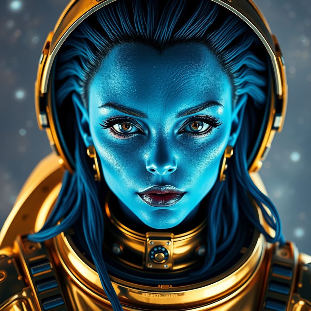 Alien Astronaut in Futuristic Metallic Gold Spacesuit