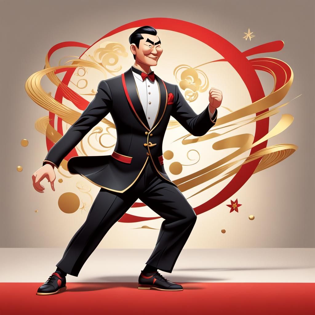 Chinese Man in Tuxedo Strikes Martial Arts Pose
