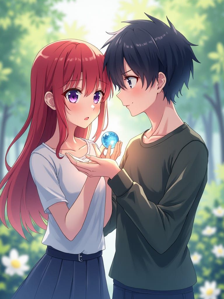 Siblings Standing Side by Side in a Whimsical Scene, in a Fa...