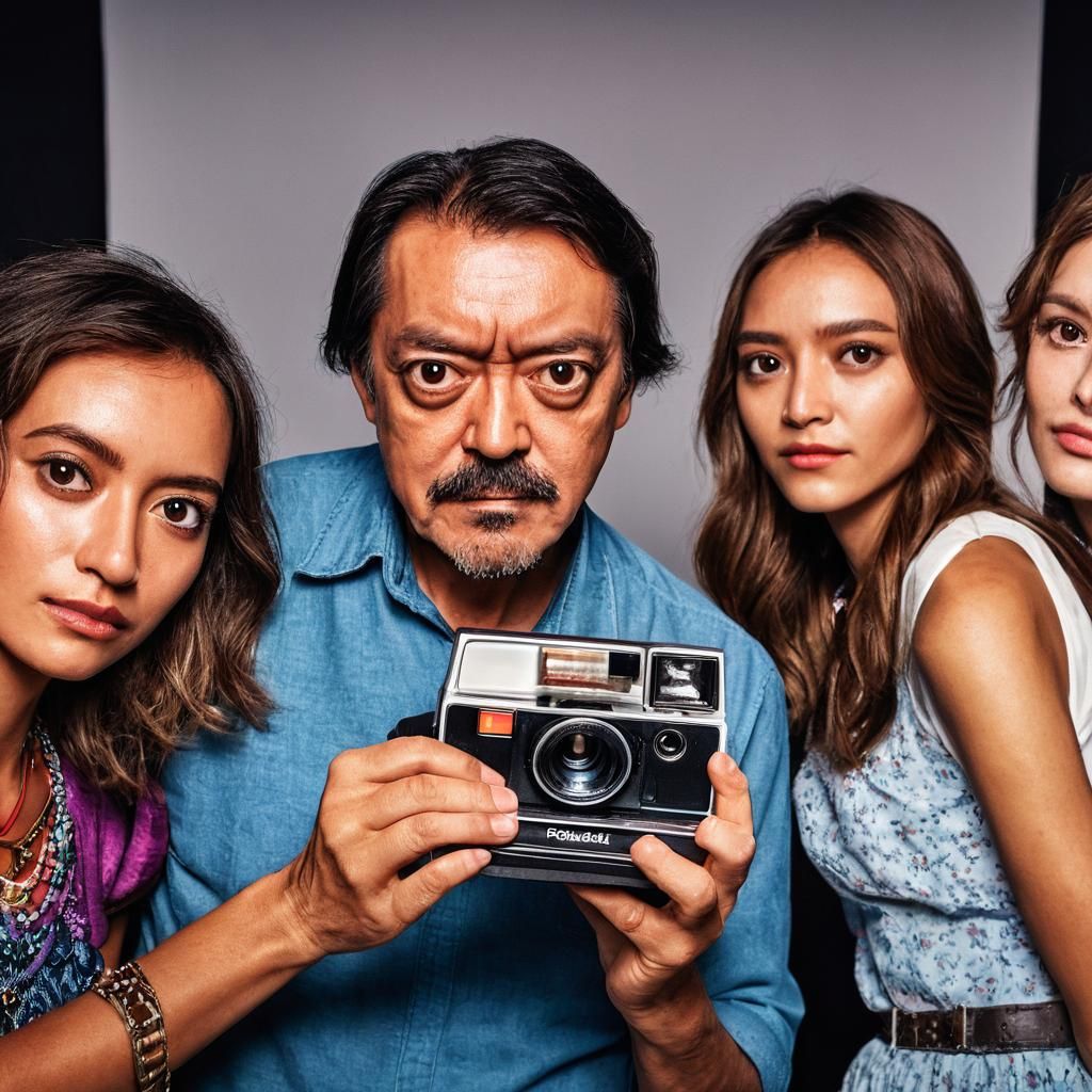 Photographer Portrait with Polaroid Camera, Hyperdetailed Ar...