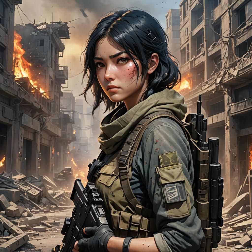 Anime Girl in War Zone: Call of Duty Book Cover