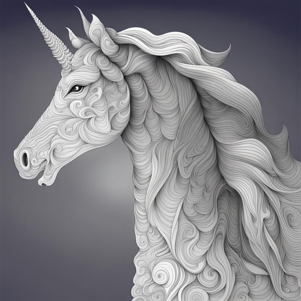 Abstract Unicorn with Fractal and Zentangle Elements