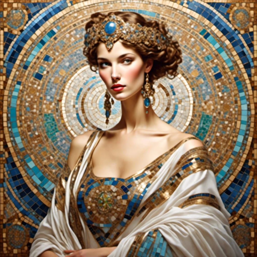 Baroque Woman with Mosaic Scarf, Digital Art