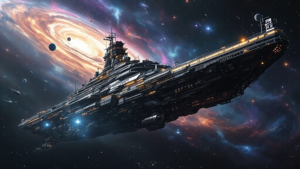 Majestic Futuristic Spaceship Titanic in a Starry Galaxy