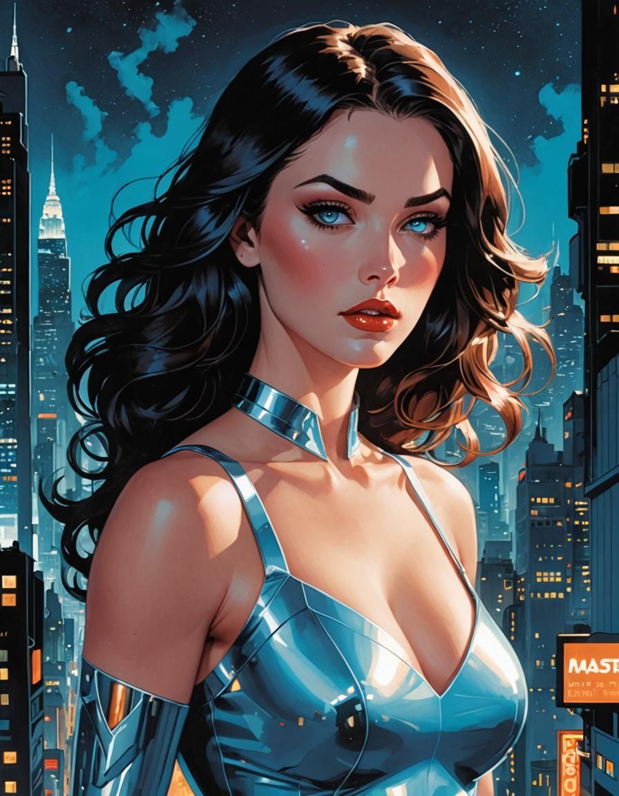 Retro-Futuristic Comic Book Illustration in Adam Hughes Styl...