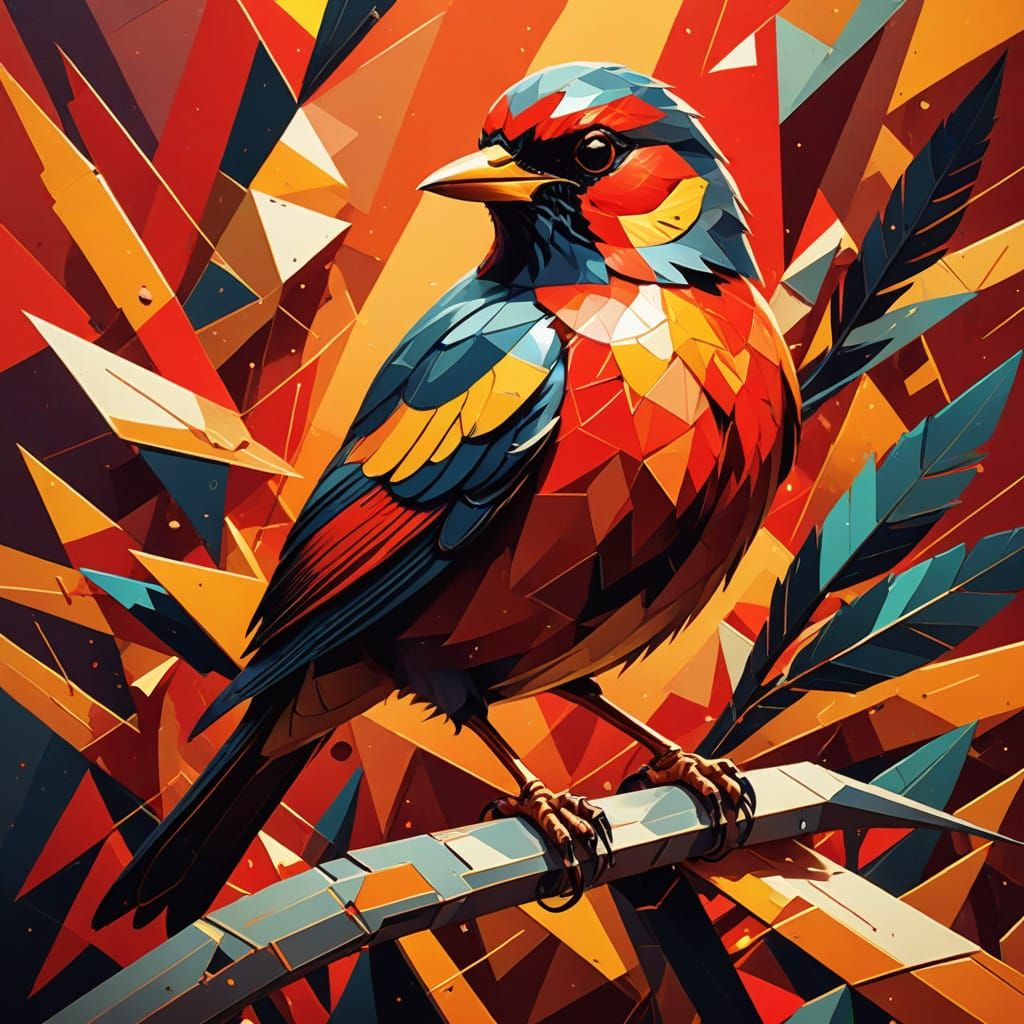 Angular Red Robin Message from the Afterlife in Geometric Fa...