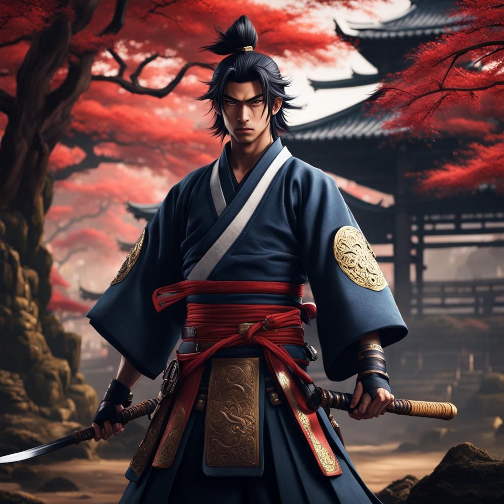 Young Samurai Man in Anime Style