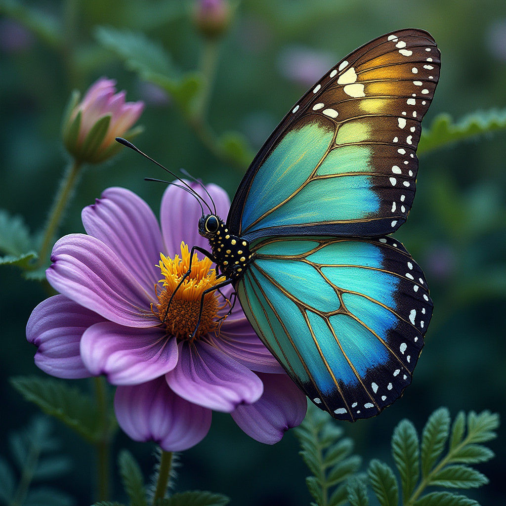 Monarch Butterfly with Iridescent Wings, in Art Nouveau Styl...