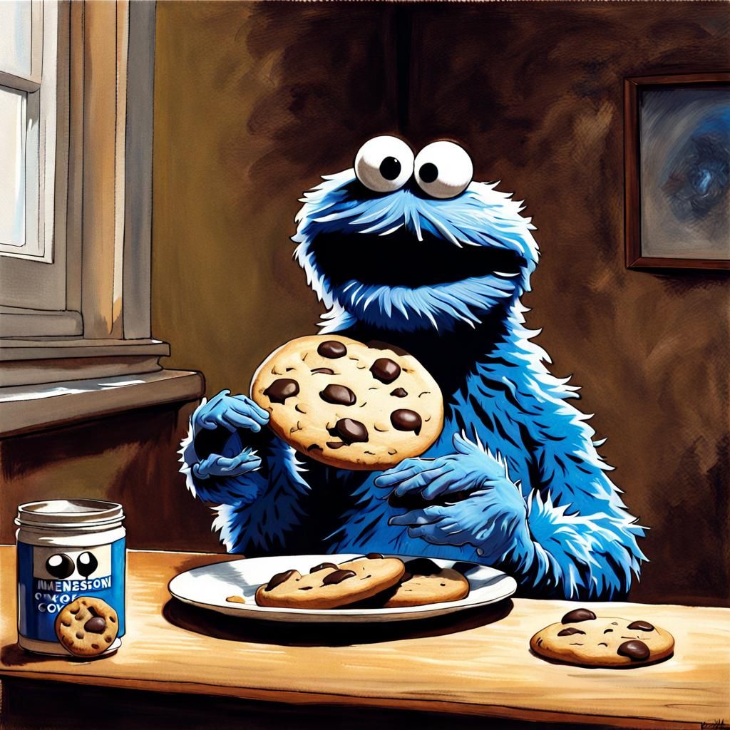 Cookie Monster's Cookie Feast: Photorealistic Ghibli Style