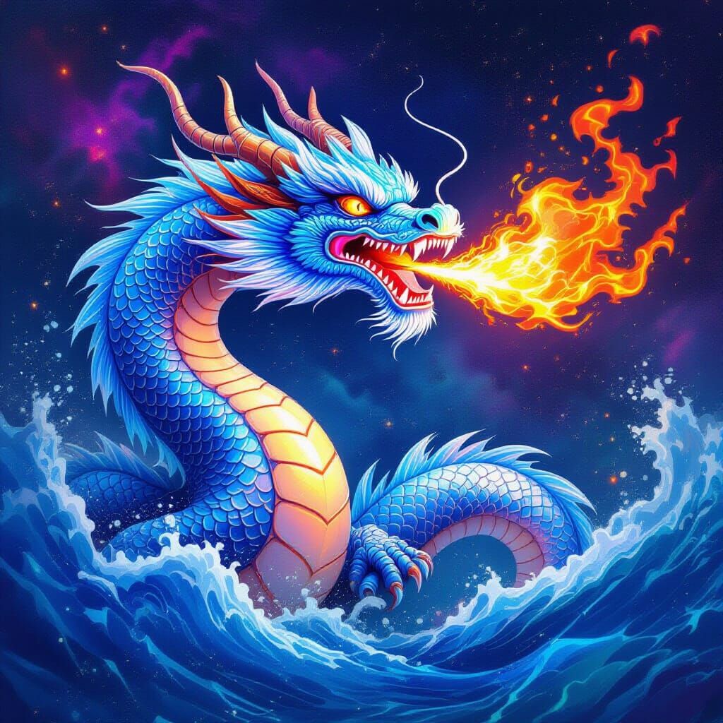 Water Dragon Breathing Fire in Astral Style