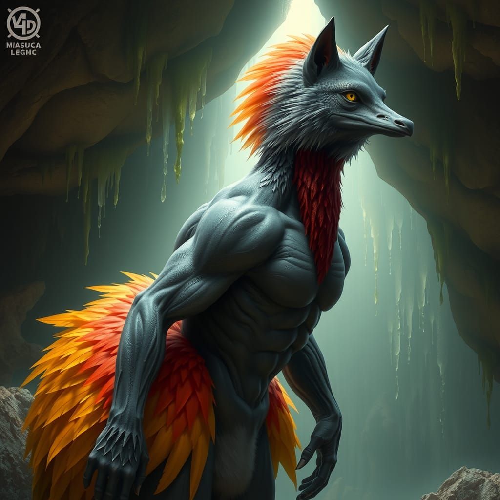 Wolf-Headed Chimera with Ostrich Body in Digital Painting St...
