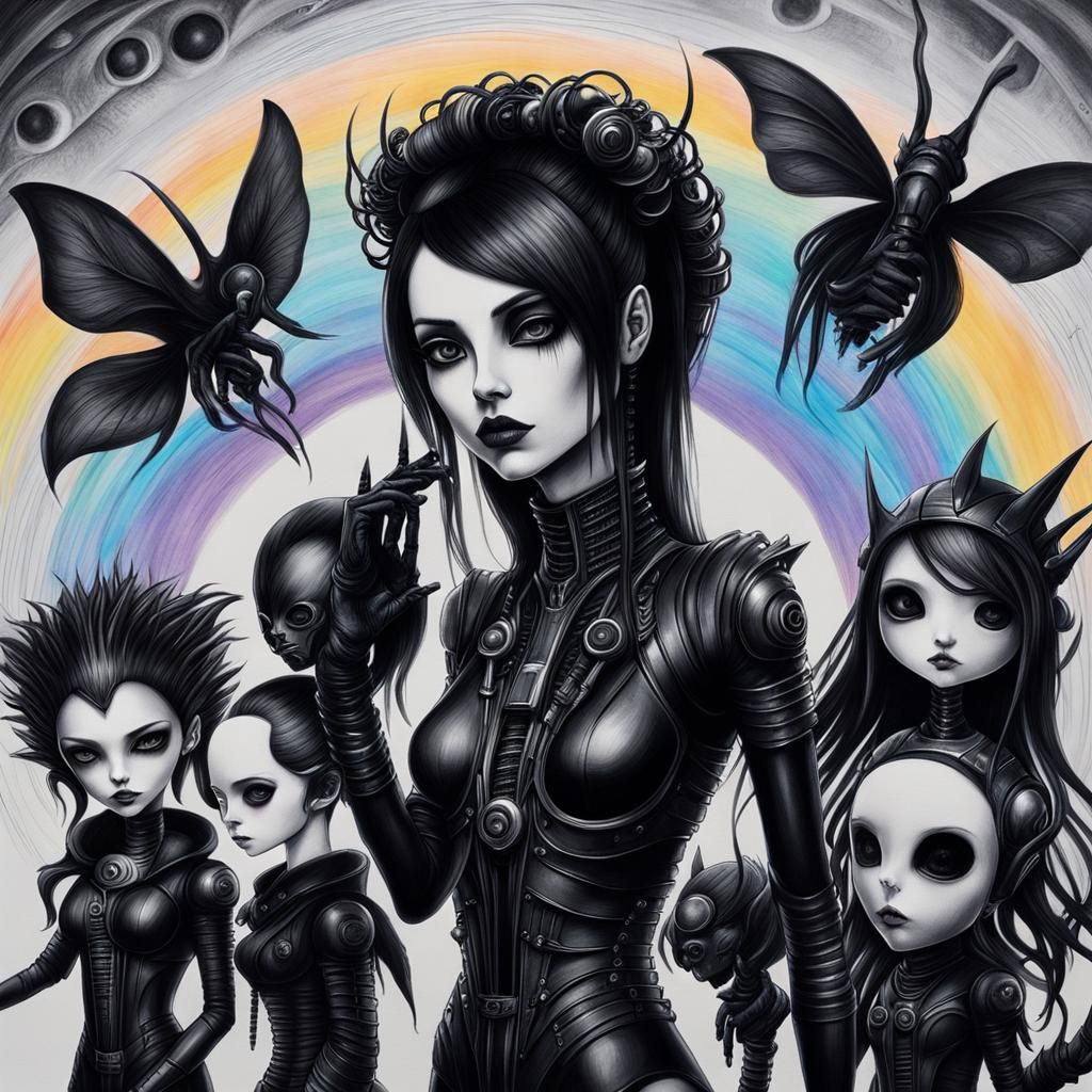 Gothic Cyberpunk Woman in Hyperrealistic Black and White