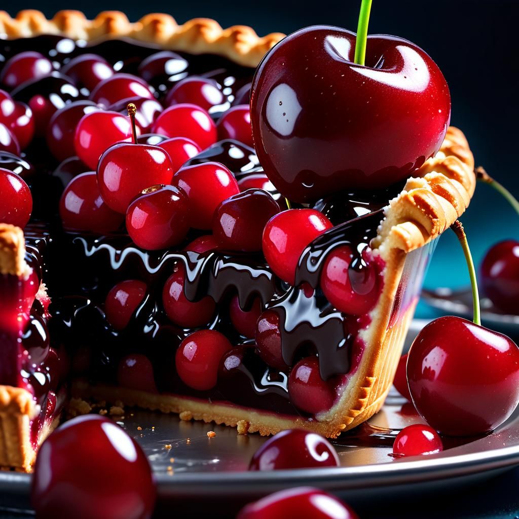 Hyperrealistic Bird Eating Cherry Pie Splash Art