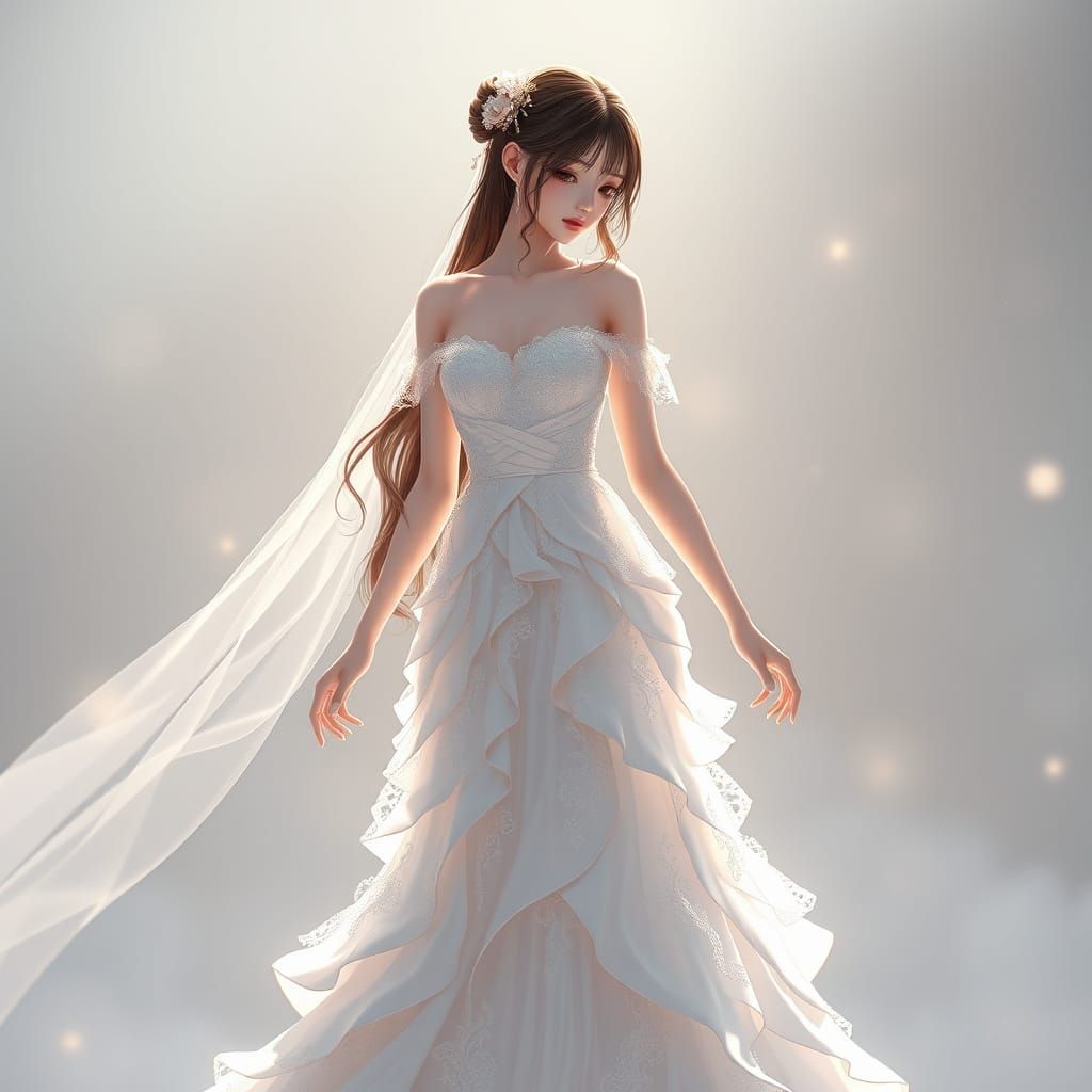 Ethereal Bride in Whimsical 3D Anime Wedding Gown