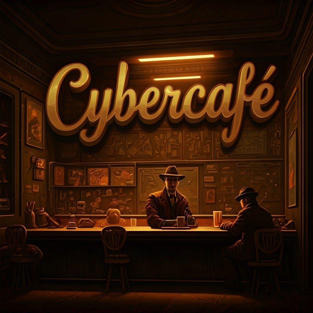 Cyberpunk Chiaroscuro Detective in Cybercafé