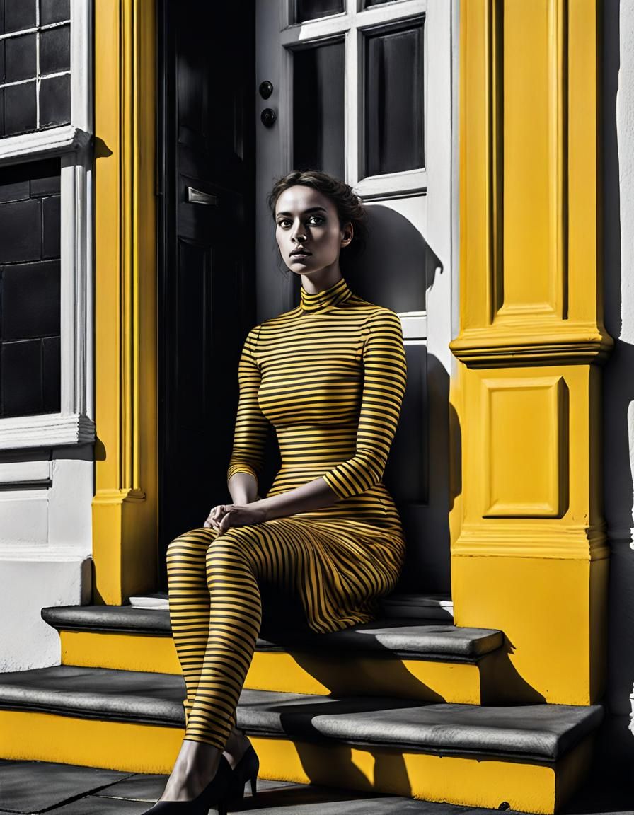 Woman in Striped Tights, Brighton Morning: Digital Painting