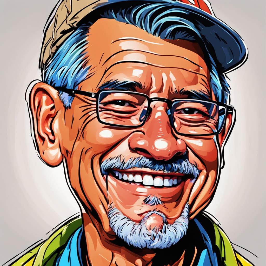 Smiling Person Caricature with Exaggerated Features