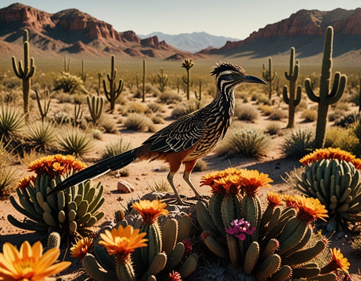 Epic Desert Battle: Roadrunner vs Rattlesnake in Vibrant Wil...