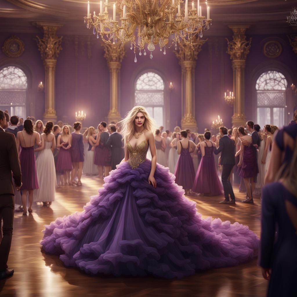 Woman in Purple Wedding Dress, Detailed Digital Art