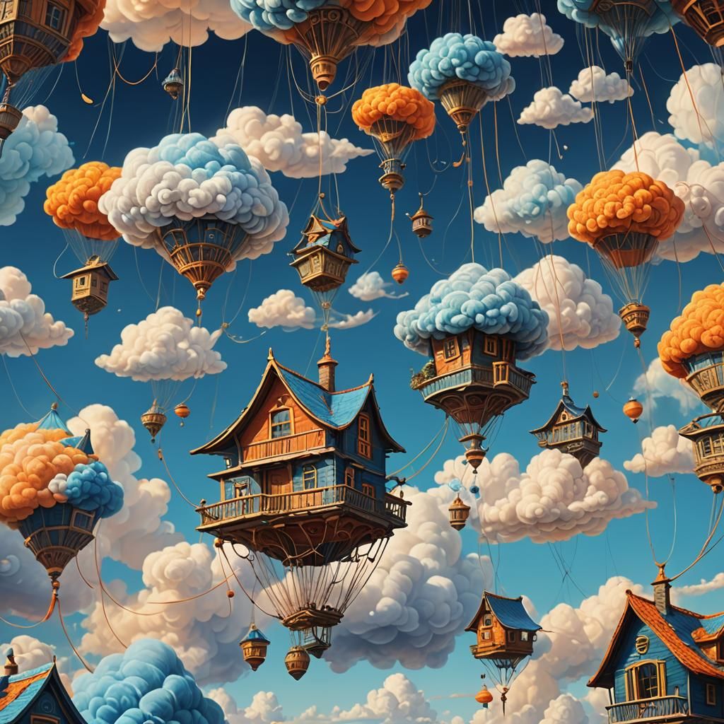 Floating String House in Dreamlike Fantasy Art