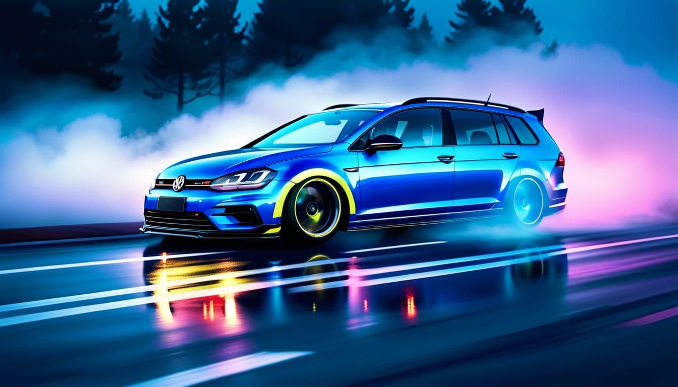 Modified VW Golf 7R Drifting in Street Racing Style