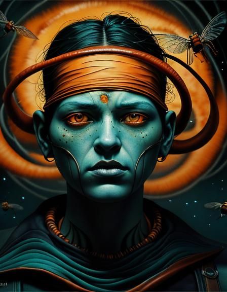 Surrealist Study of Putrefaction in Orange and Teal Watercol...