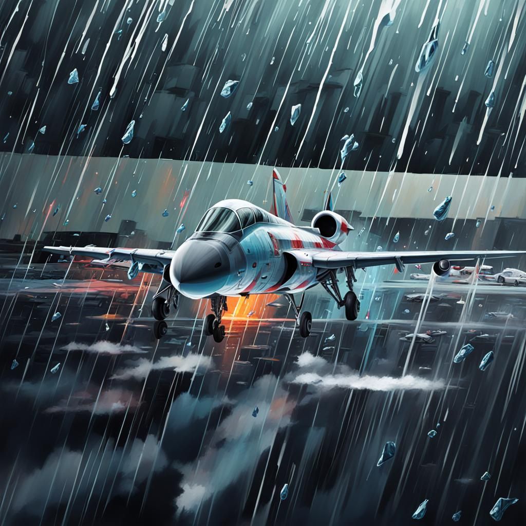 Fighter Jet in Graffiti Art with Rain and Ice