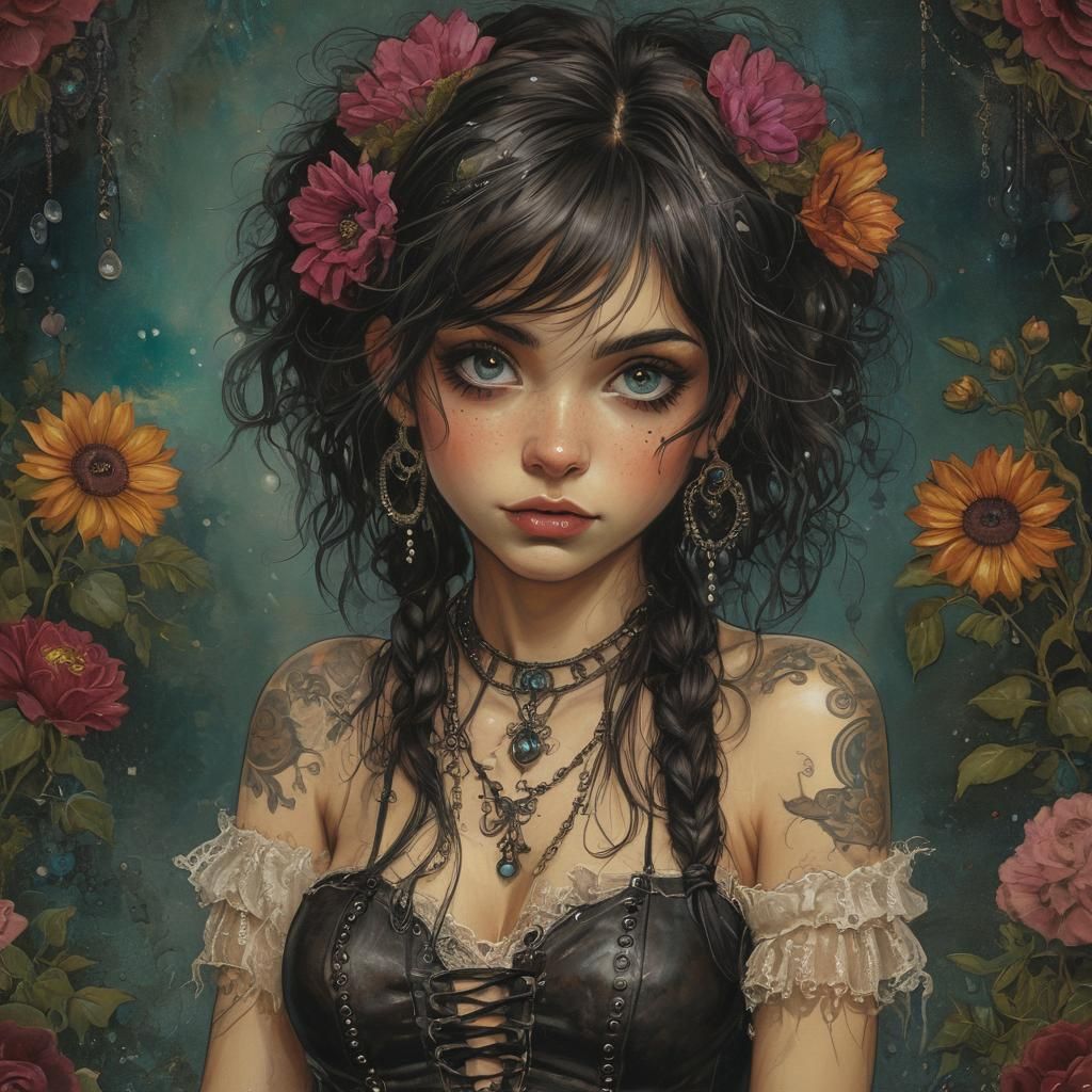 Punk Bohemian Gypsy in Digital Oil Painting Style