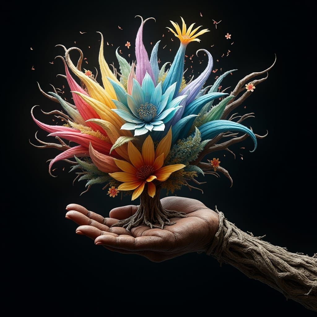 Enchanted Hand Creates Exotic Floral Explosion