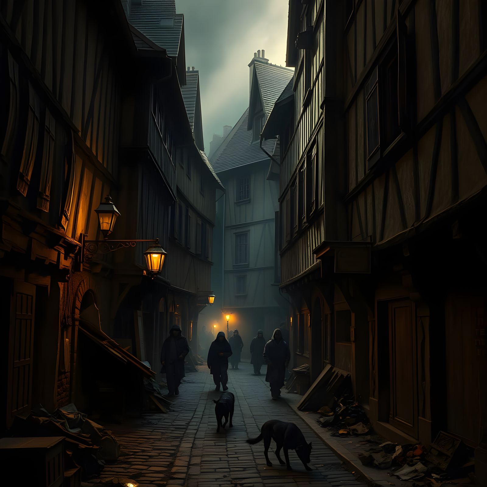 Medieval Paris Street Scene in Dark Ages Style