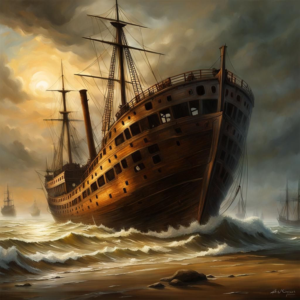 Mississippi Delta Shipwreck in Oil Splash Art