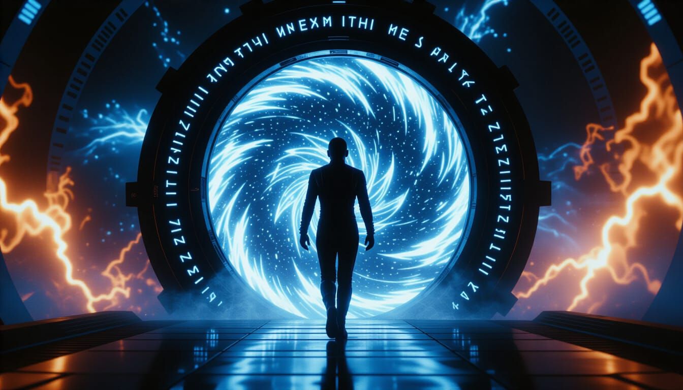 Interdimensional Traveler Steps Through Luminous Stargate