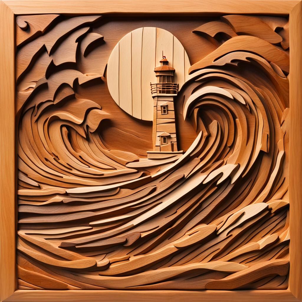 wood relief carving lighthouse
